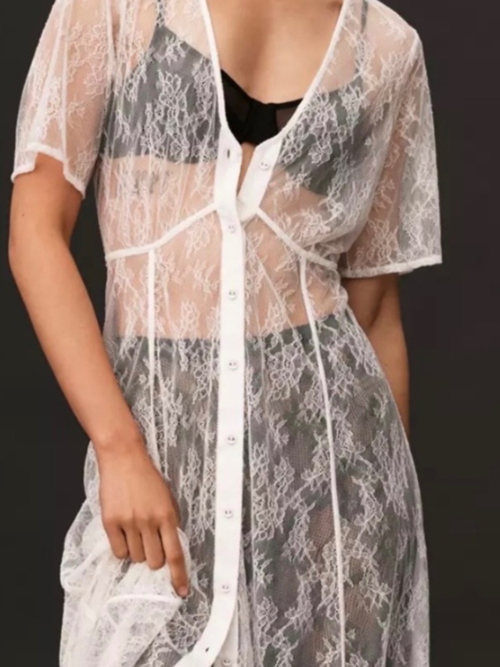 Anthropologie Sheer Lace White dress Size M